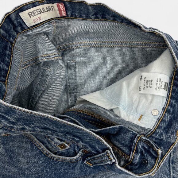 Levi's 505 Men's Blue Denim Jeans Size 34x29 Regular Straight Distressed Vintage - Picture 12 of 14
